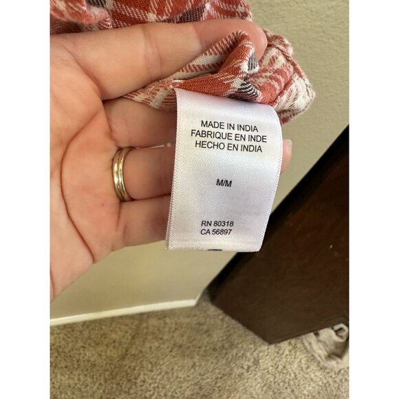 Lucky Brand Mens Orange & White‎ Plaid Flannel Medium Long Sleeve Snap Button - Picture 4 of 8